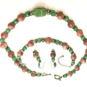 Designer Gemstone Jewelry Set Rhodonite Aventurine Amazonite Necklace Bracelet